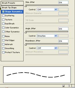 the brush parameters for the straight stitch