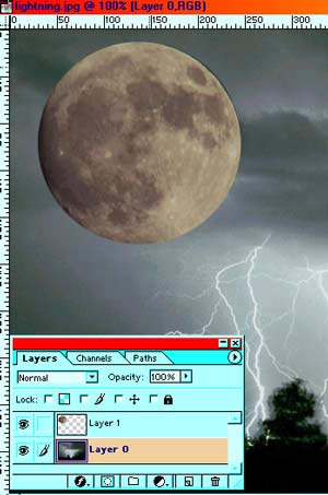 Drag the moon to the lightning layer. 