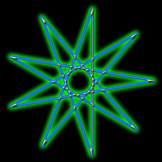 9-pointed star in blue with green glow